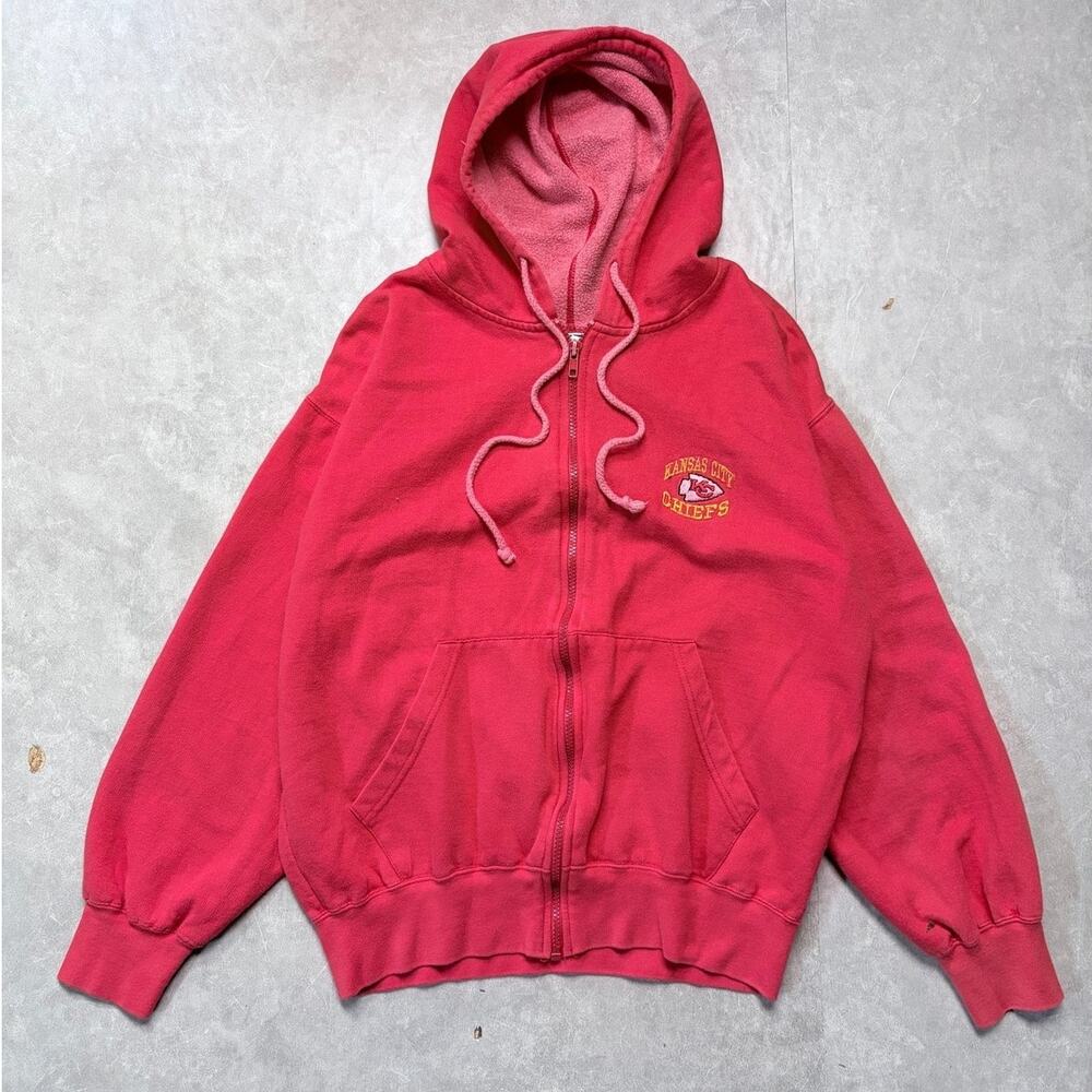 90s Vintage Kansas City Chiefs Red Zip Up Hoodie -M